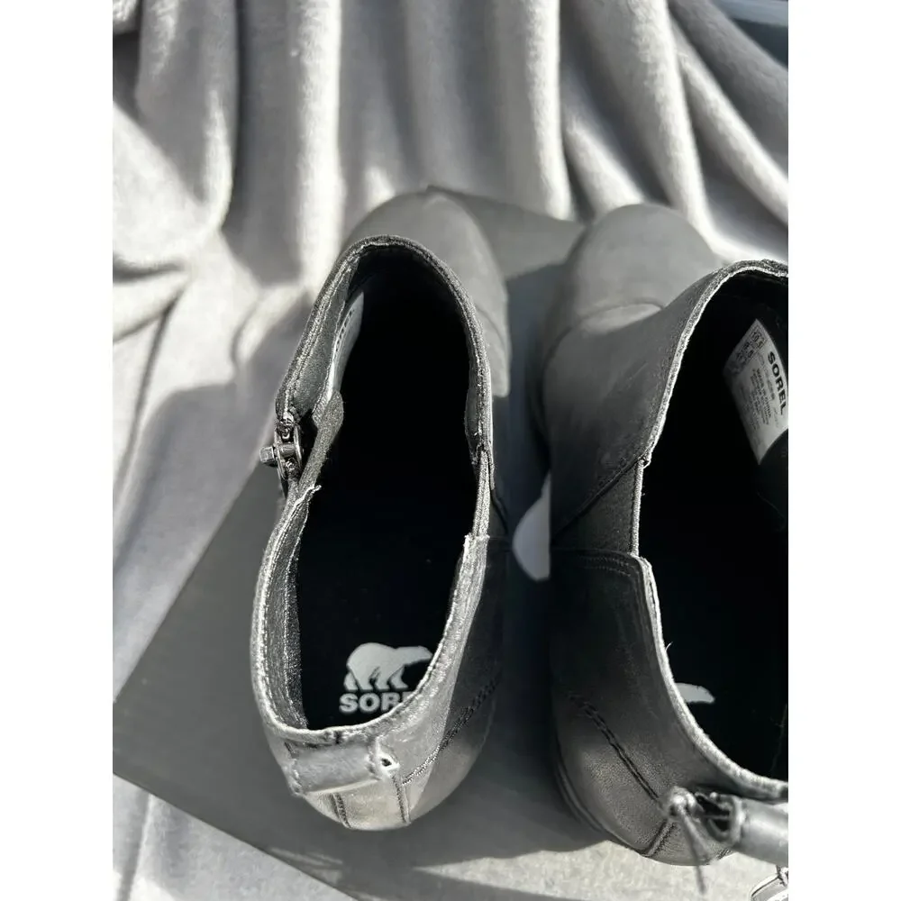 Sorel Evie II Chelsea Wedge Boots Womens 10.5 Black Leather Suede Waterproof NIB - Picture 3 of 9